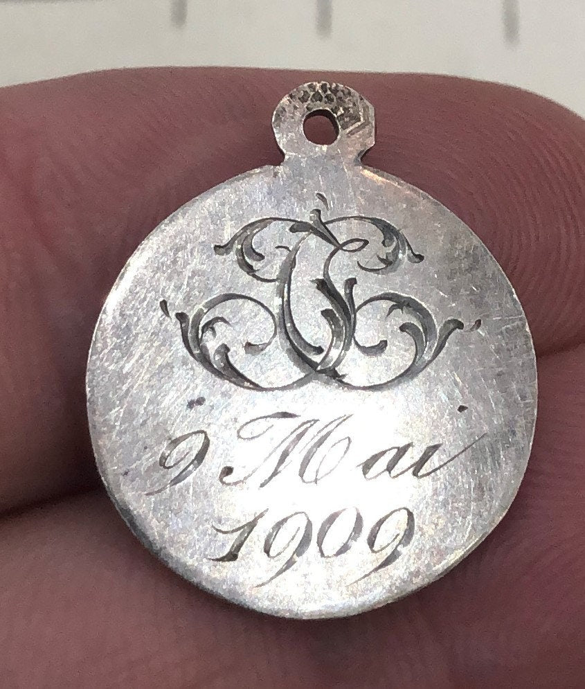 Antique French Art Nouveau Silver 800 First Communion Medal Chalice c1909