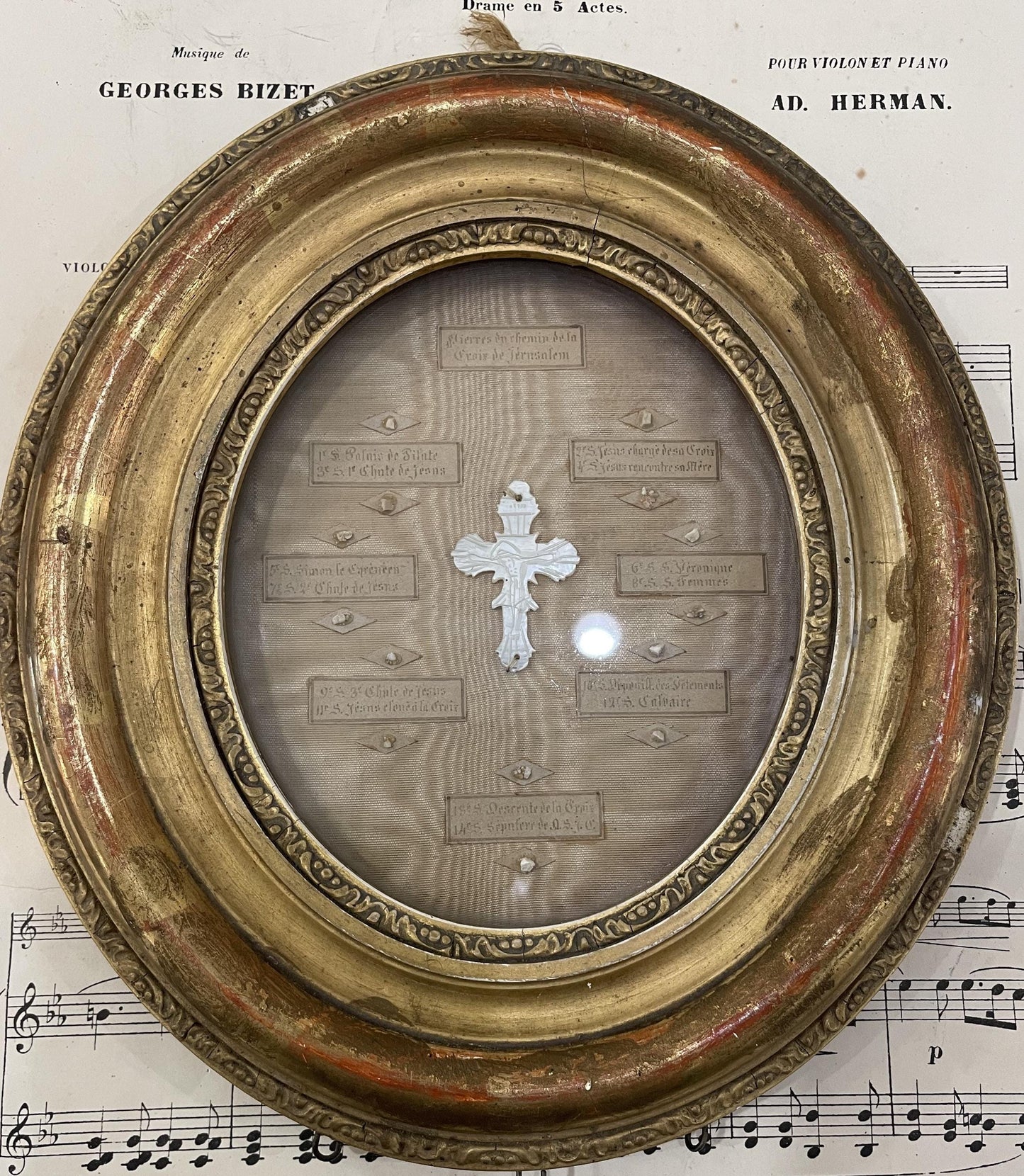 Rare Large Antique French Reliquary Jerusalem Path of the Cross Jesus Seals c1880