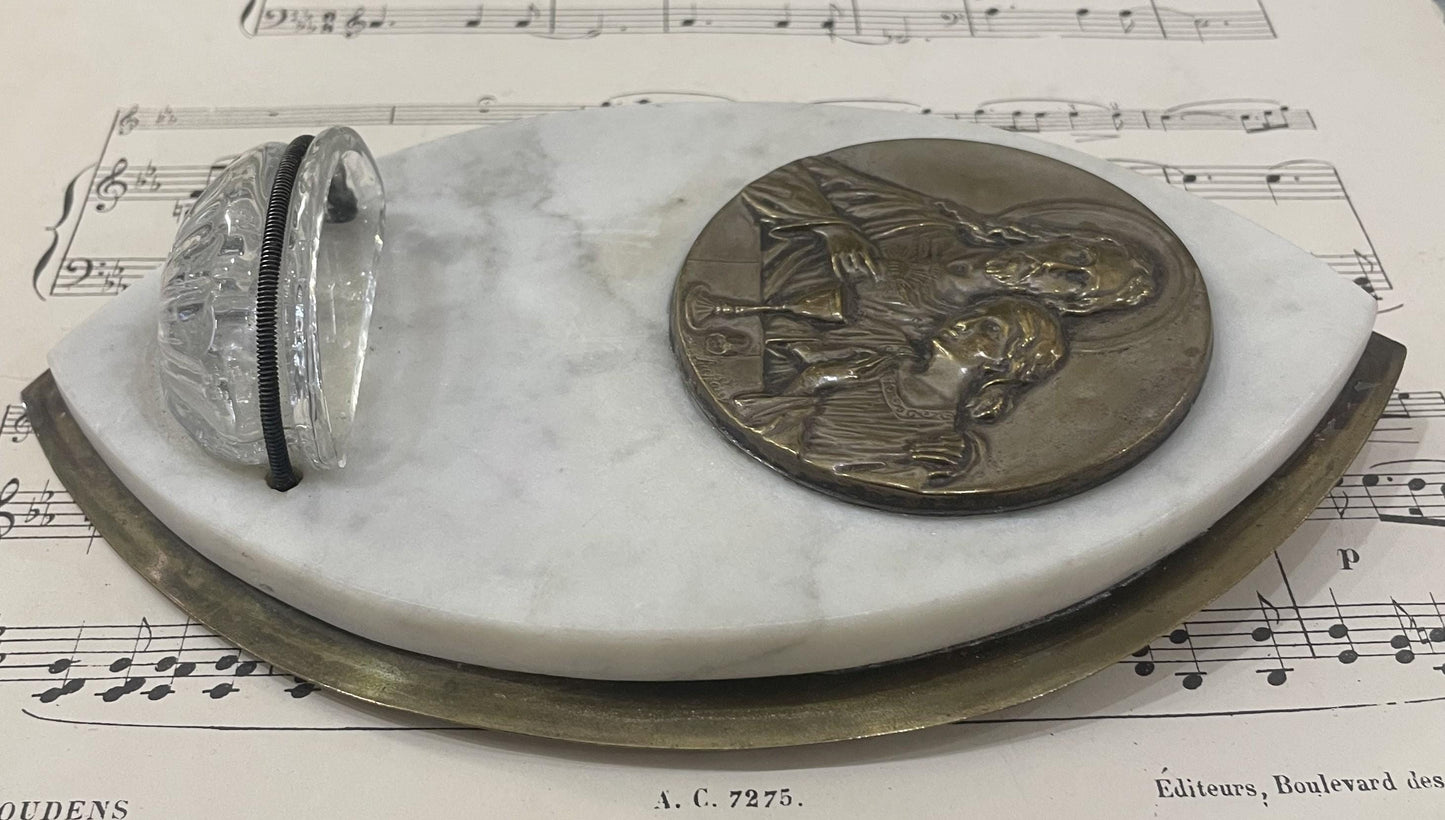 Antique French Jesus & Mary Magdalene Signed Holy Water Font c1920