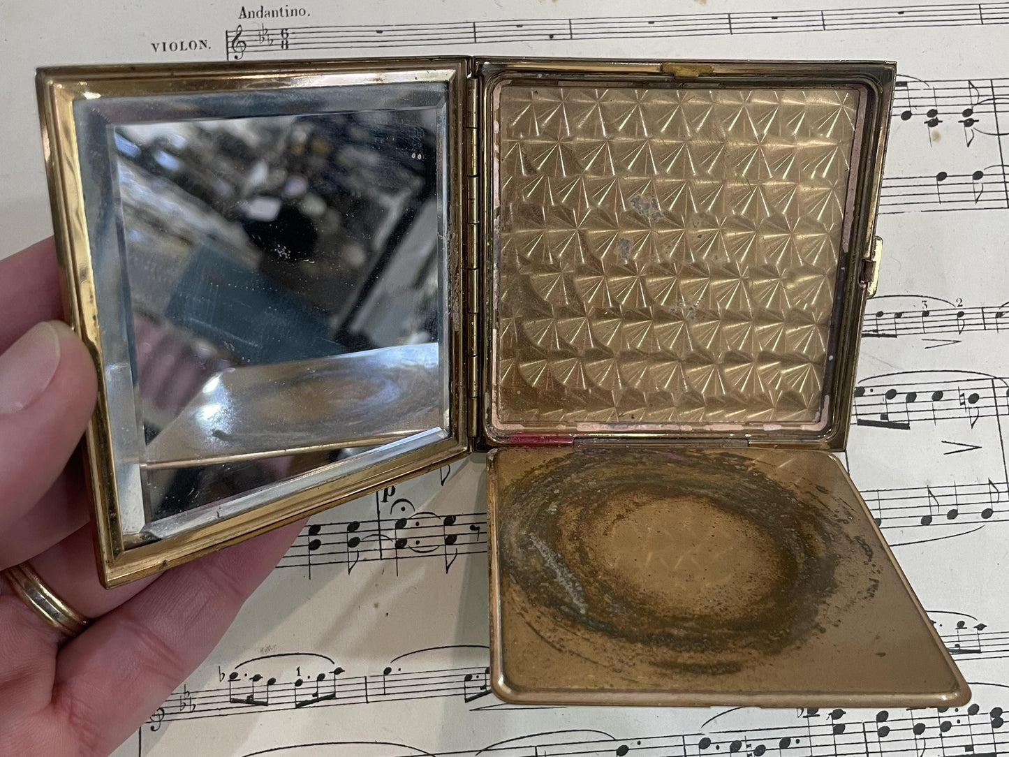 Antique French Art Deco Compact Mirror Bird c1930