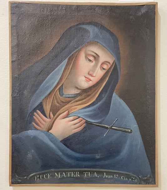 Rare Antique French Oil on Canvas Religious Painting Virgin Mary c1830