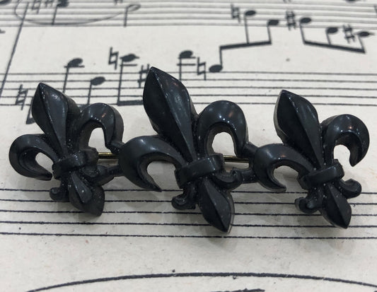 Antique French Fleur de Lys Gutta Percha Mourning Brooch c1900