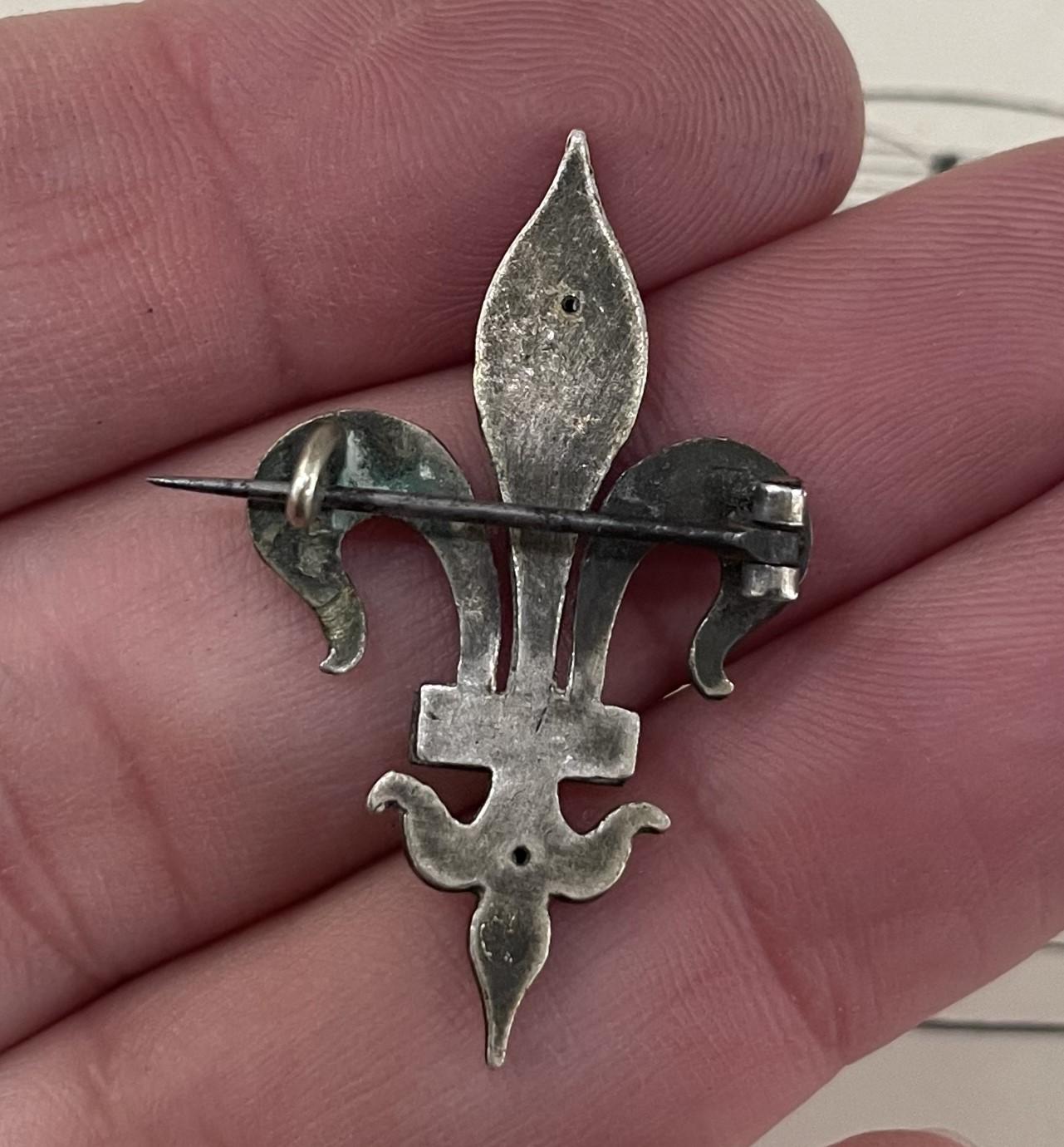 Antique French Silver Plated Fleur de Lys Pin / Brooch c1920