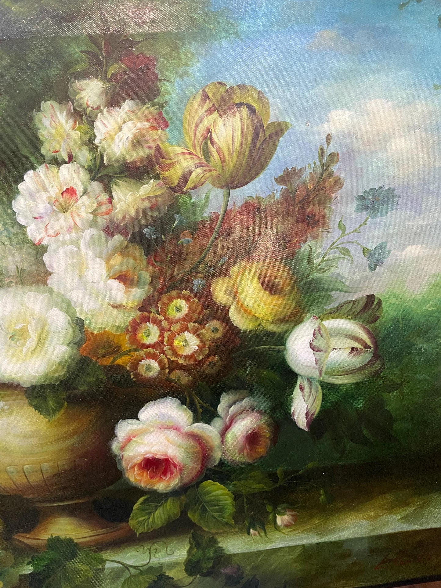 Rare Large Antique Flemish Oil on Canvas Still Life Painting Signed L. Van Hove c1940