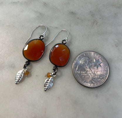 Carnelian leaf sterling earrings