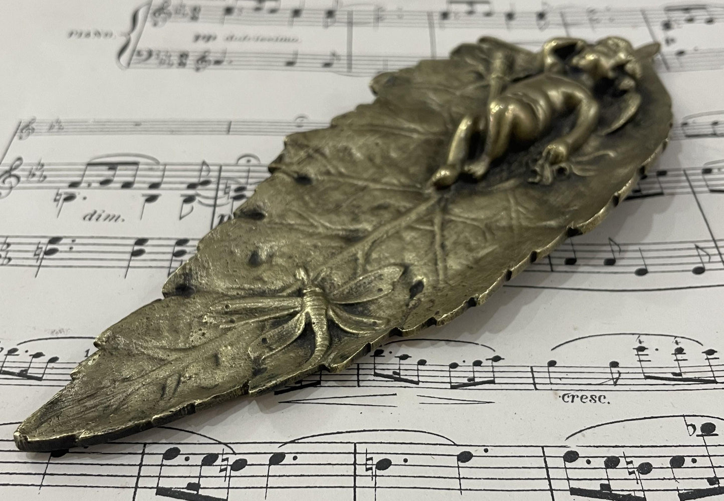 Rare Antique French Art Nouveau Bronze Tray Cherubs Angels Dragonfly c1920