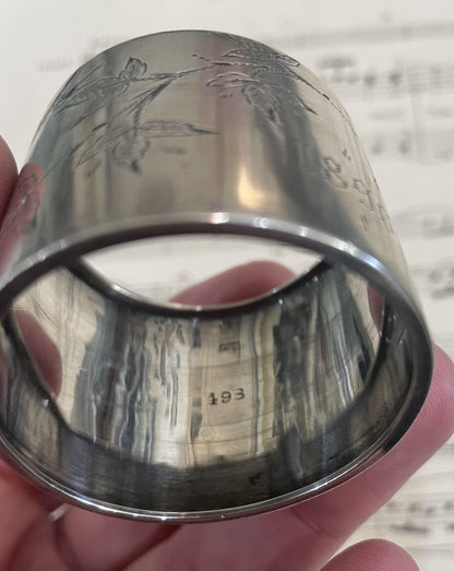 Antique French Art Nouveau Sterling Silver Napkin Ring Holder Birds c1890