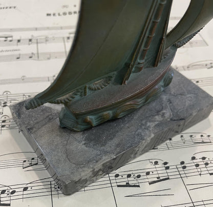 Antique French Boat Sculpture on Marble c1940