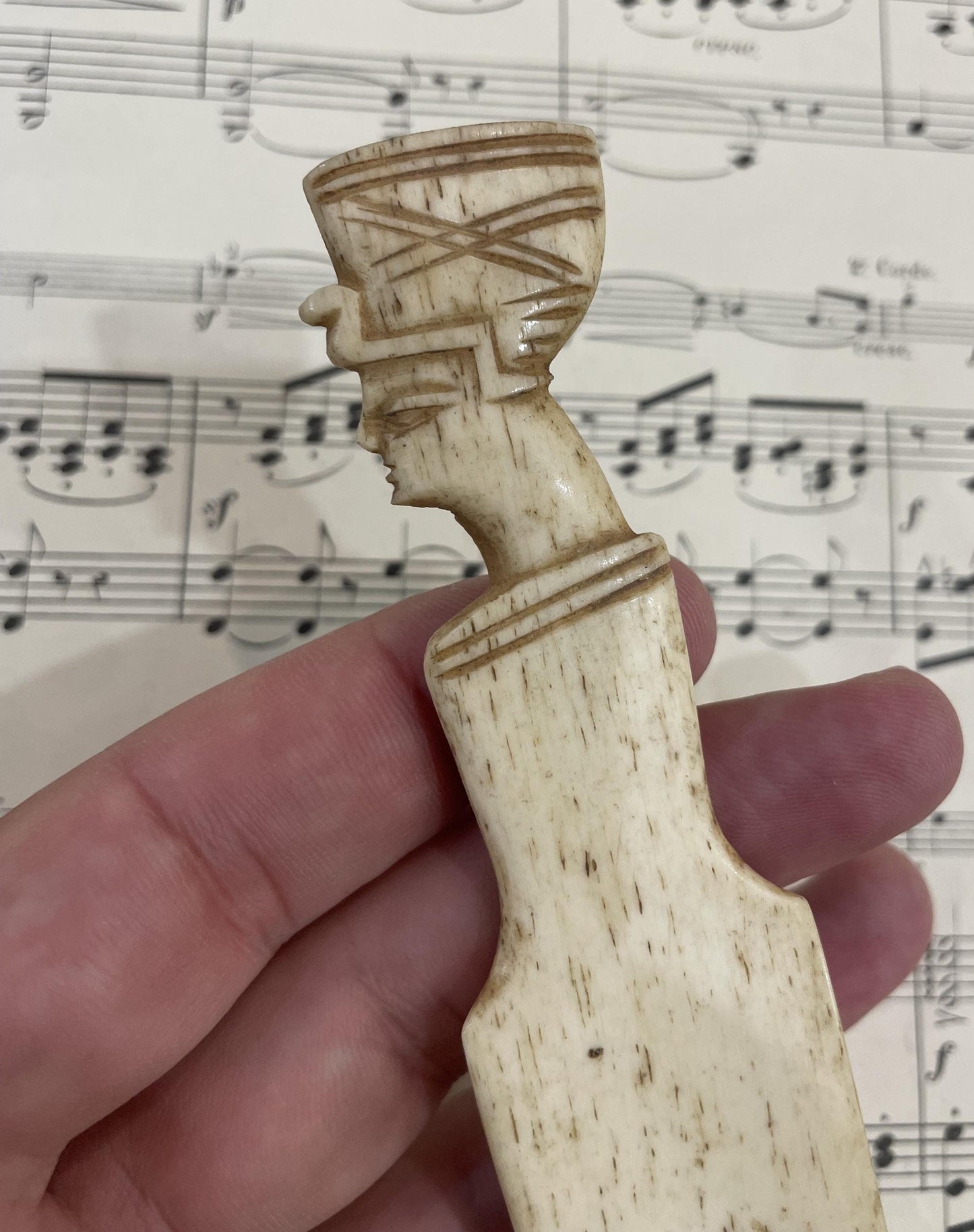 Rare Antique French Bone Shoe Horn Pharaoh Nefertiti Egyptian Revival c1900