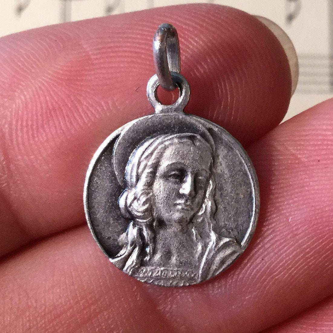 Antique French St. Anne / Angel Religious Medal c1940