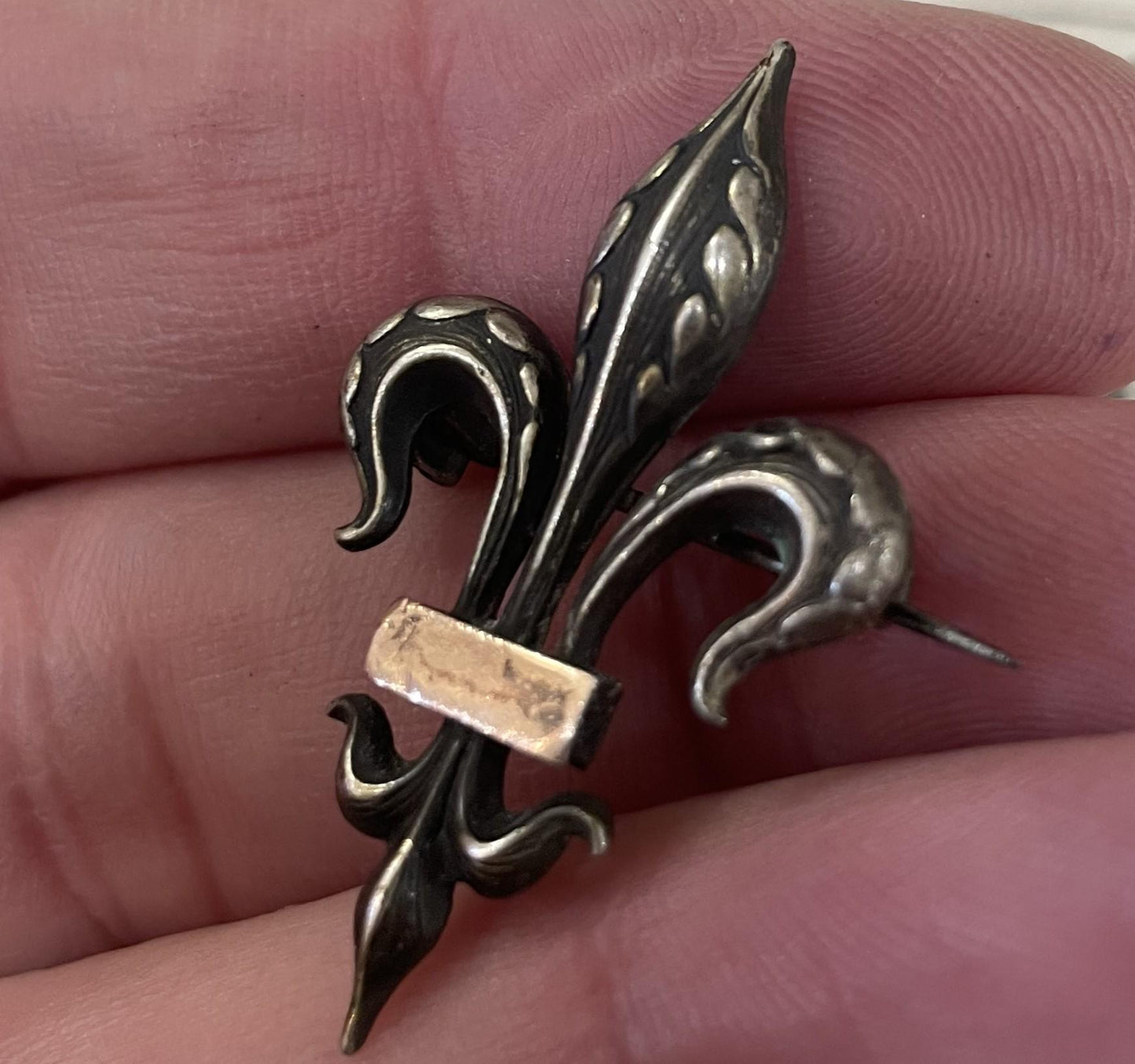 Antique French Silver Plated Fleur de Lys Pin / Brooch c1920