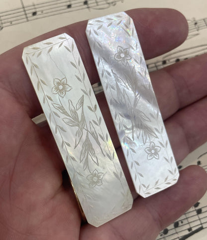 Antique French Carved Mother of Pearl Game Pieces Flower Lot of 2 c1860