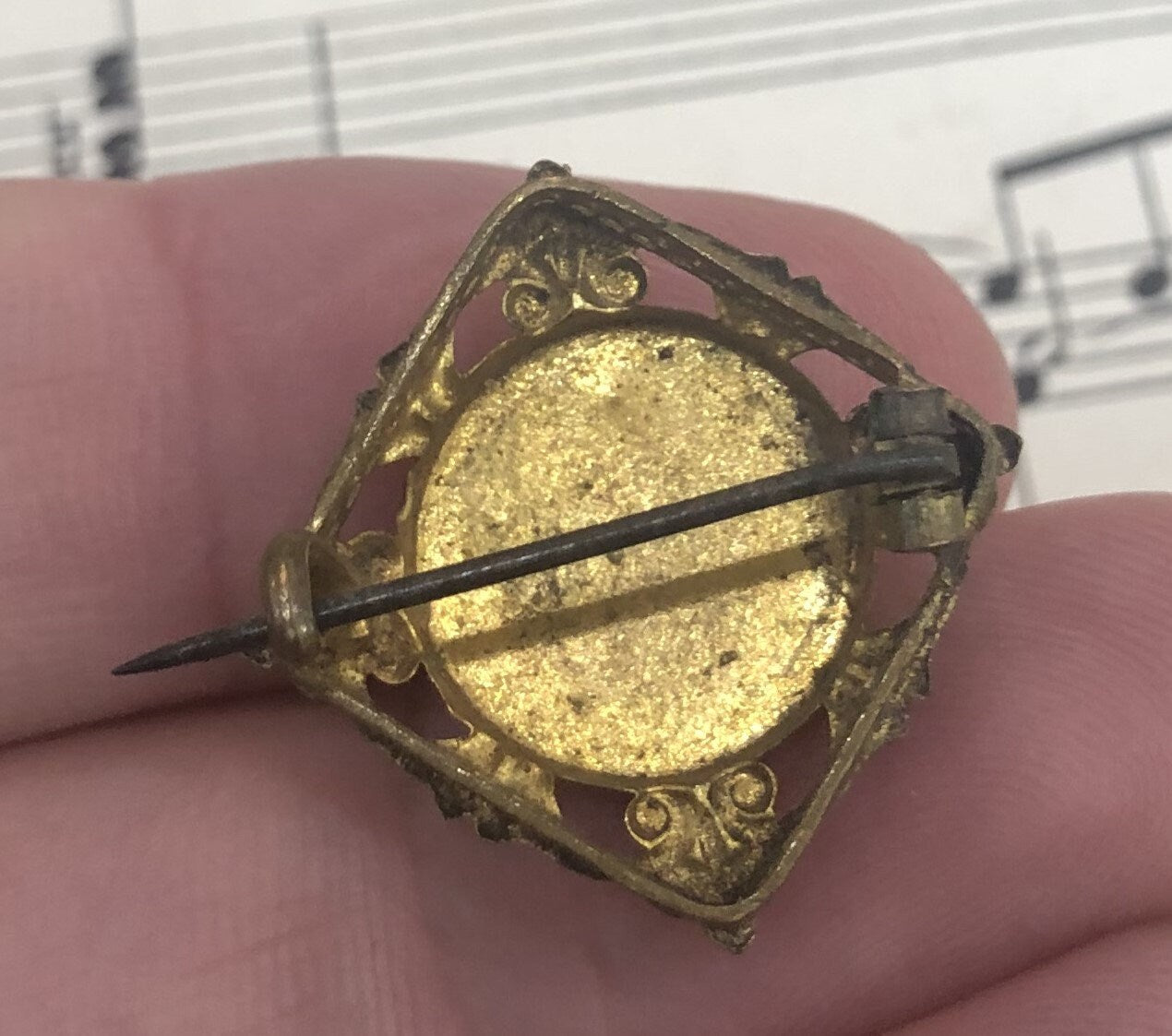 Antique French Art Nouveau Gold Plated Brooch Pendant Flower Pearl c1900