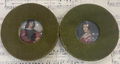 Antique French Miniature Portrait Agnolo Doni Velvet Domed Glass Signed Hil c1900