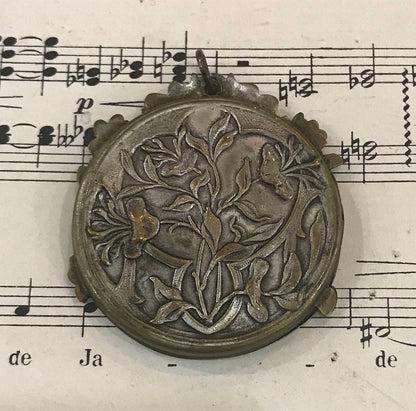 Antique French Art Nouveau Sliding Mirror Pendant Woman Hat Signed c1900