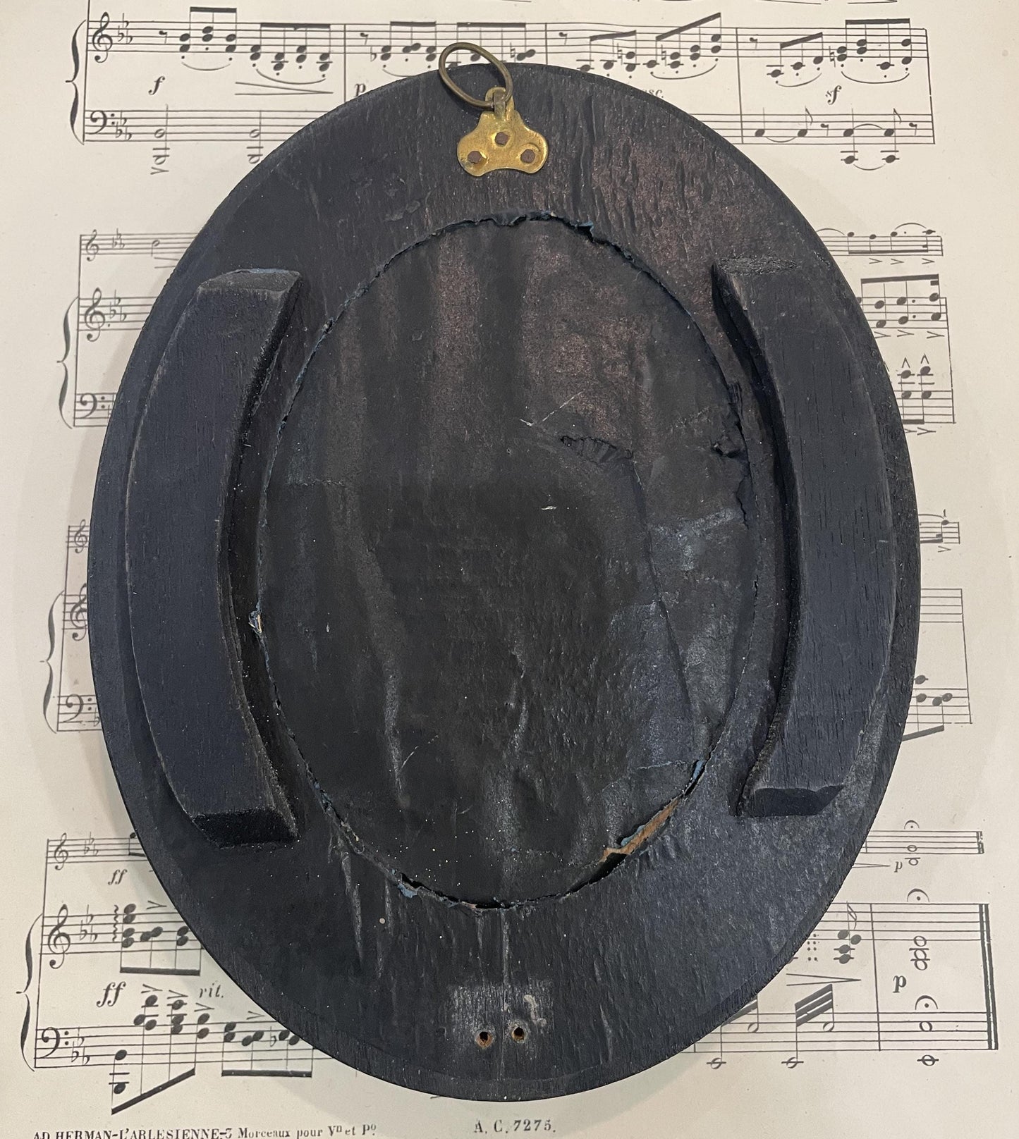 Antique French Carved Plaster Jesus Cross Crucifixion Domed Glass c1900