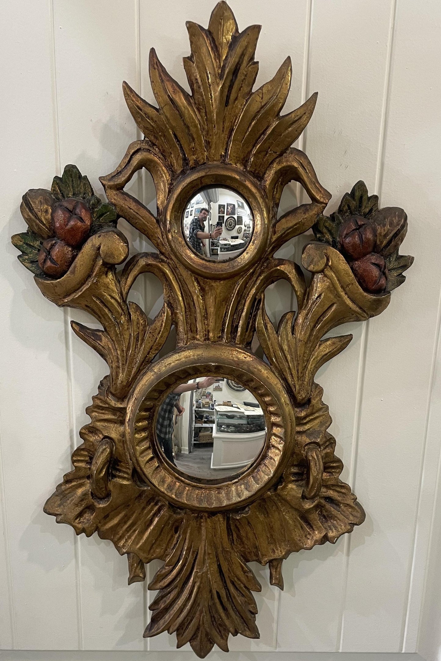 RARE Large Antique Italian Wooden Witch Mirror c1860