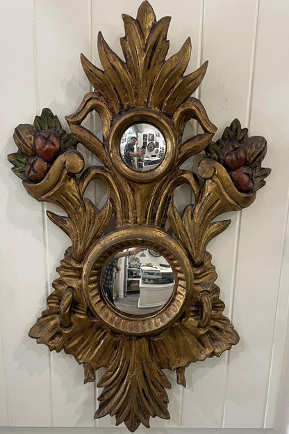 RARE Large Antique Italian Wooden Witch Mirror c1860