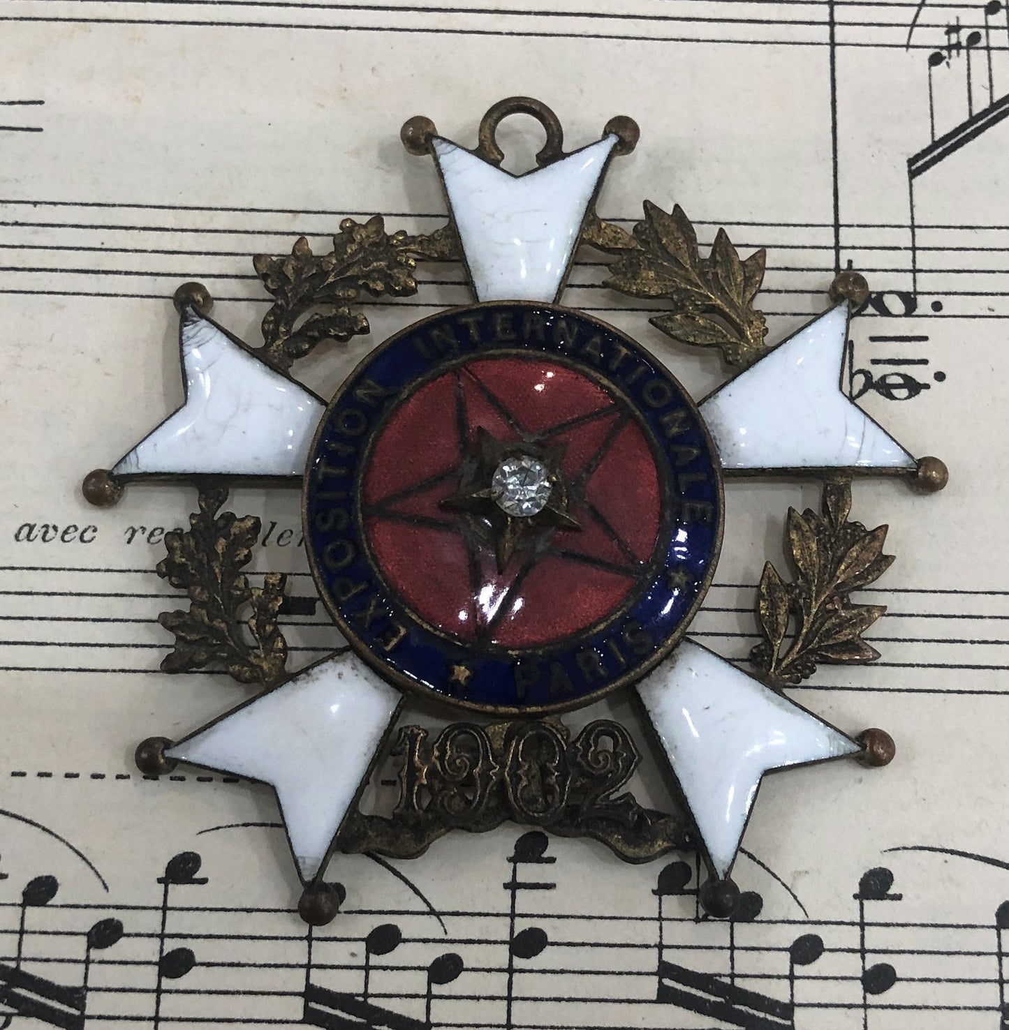 Rare Antique French Enameled Medal Pendant International Expo Paris c1902