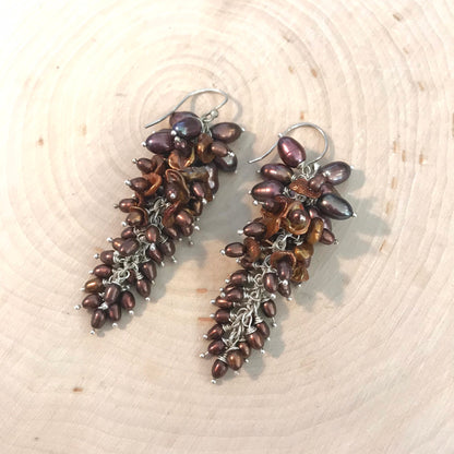 Cascading Bronze Pearl Earrings with all sterling silver components