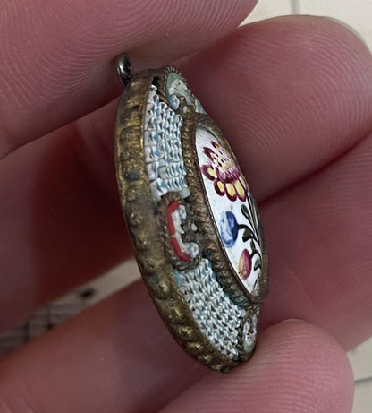 Rare Antique Italian Micromosaic Micro Mosaic With Porcelain Pendant c1900
