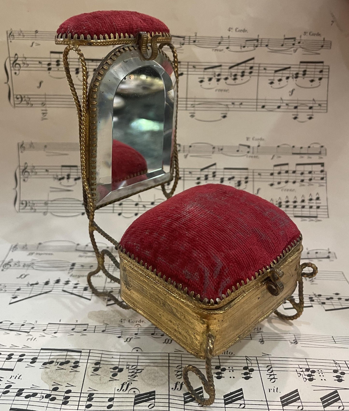 Rare Antique French Jewelry Box Prie-Dieu with Mirror c1900