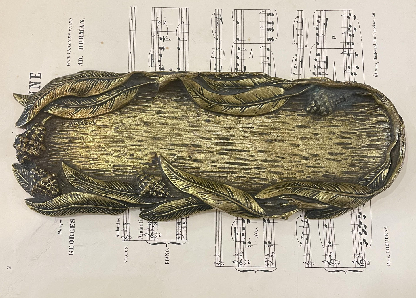 Rare Large Antique French Art Nouveau Bronze Tray Signed G. Huygens c1900