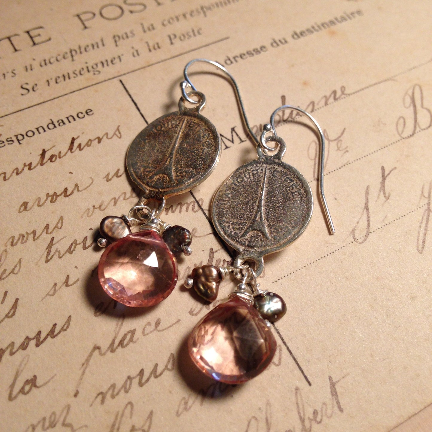 La Vie en Rose earrings with pink topaz and pearls