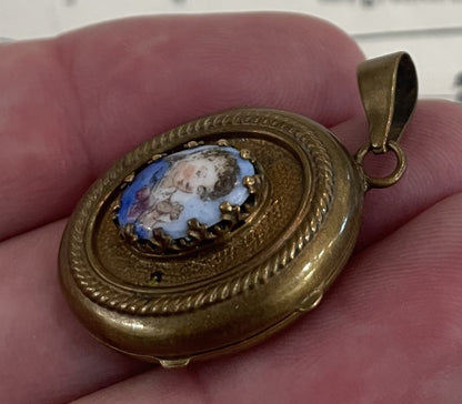 Antique French Art Nouveau Locket Pendant Porcelain c1920