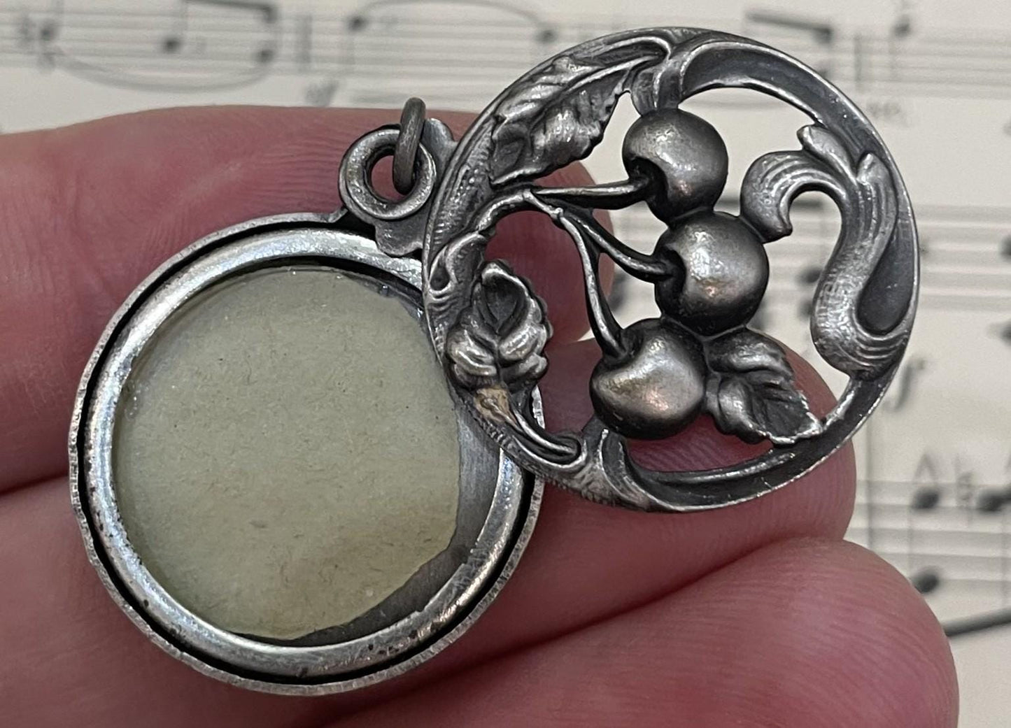 Antique French Art Nouveau Sliding Pendant Photo Holder Cherry c1920