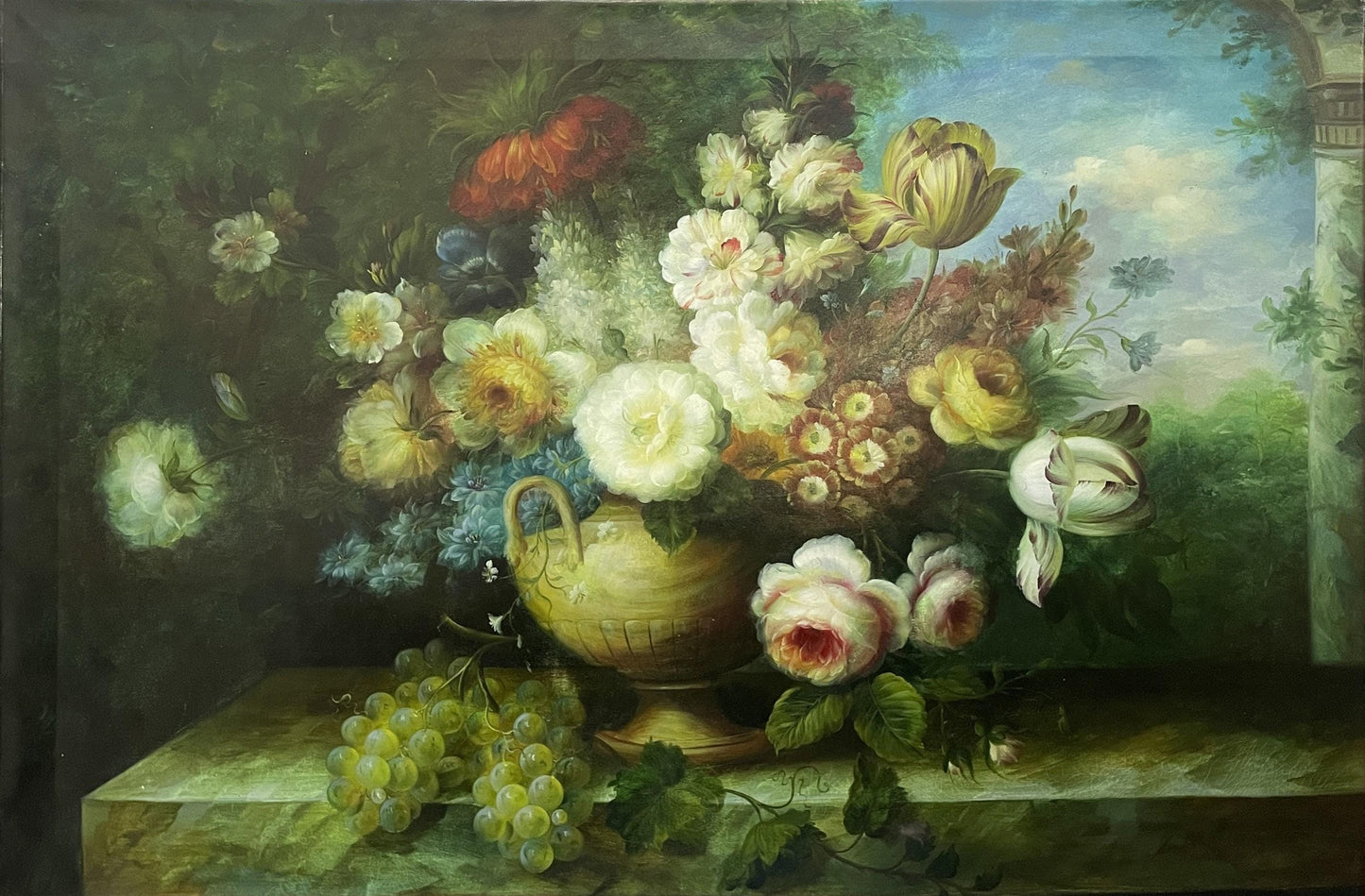 Rare Large Antique Flemish Oil on Canvas Still Life Painting Signed L. Van Hove c1940