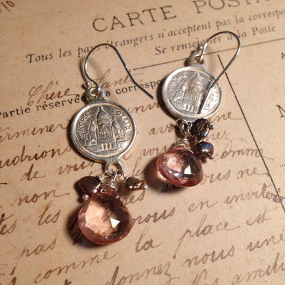 La Vie en Rose earrings with pink topaz and pearls