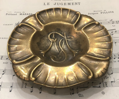 Antique French Bronze Tray Art Nouveau Initials M.S. c1920