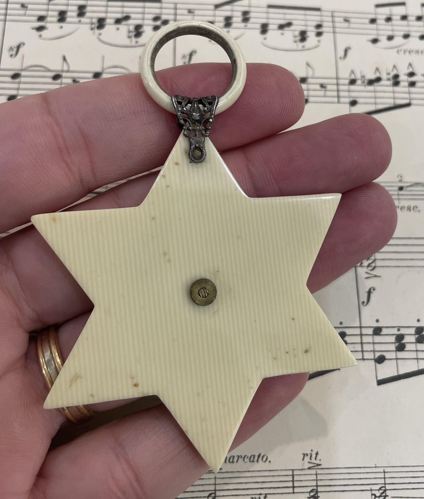 Rare Antique French Crib Cradle Protector Cherub Star Celluloid Baptism c1900