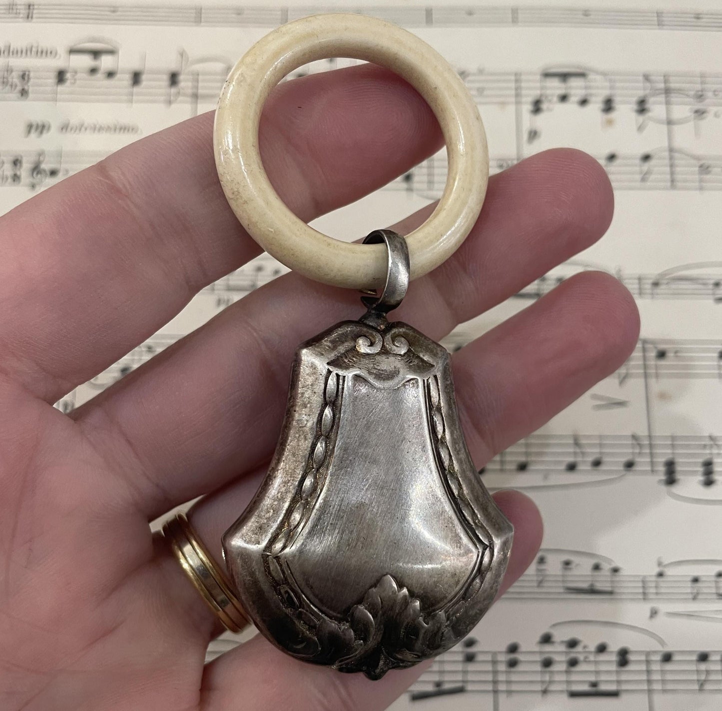 Antique French Art Nouveau Silver Plated Baby Rattle c1900