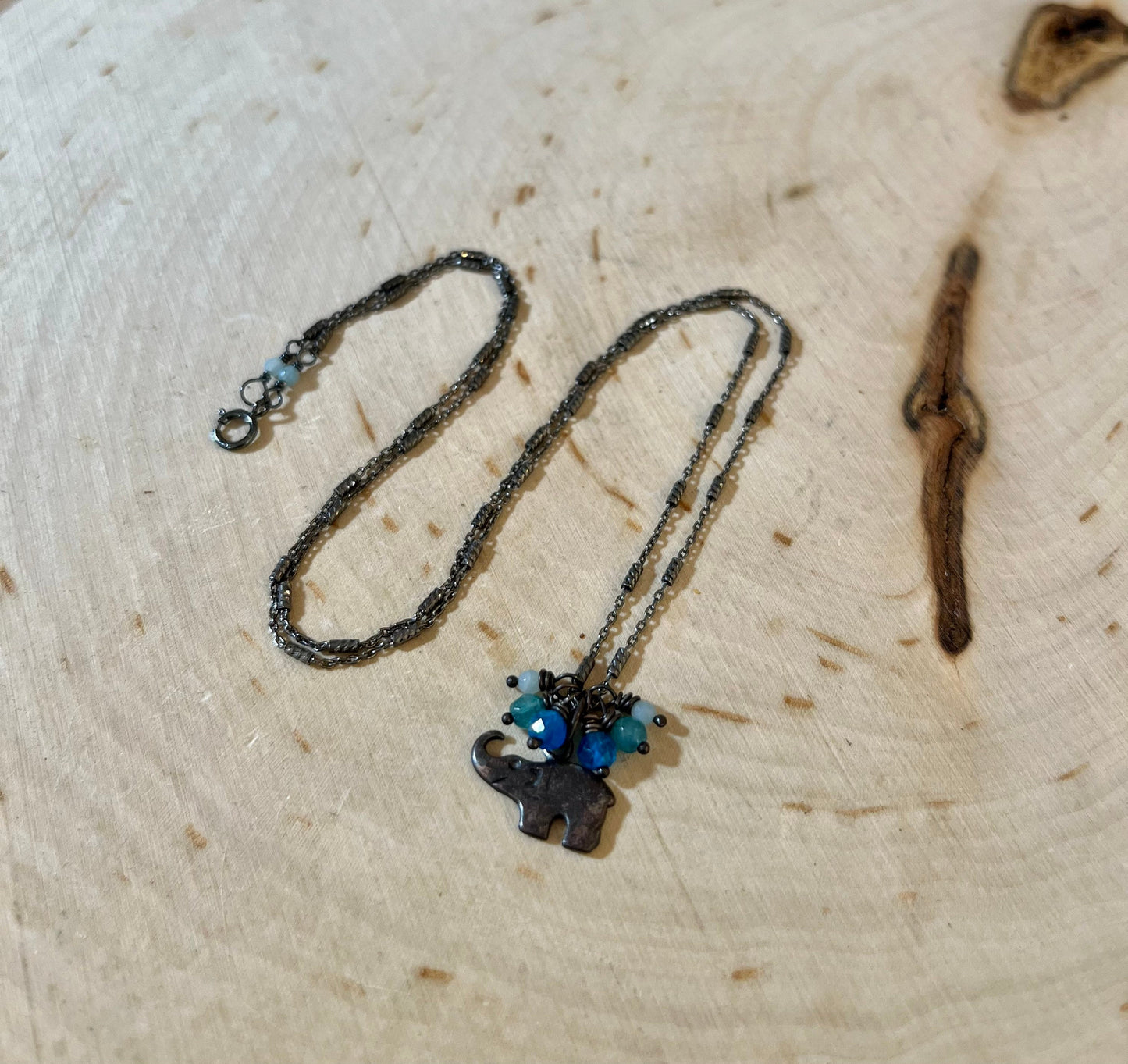 Sterling silver Elephant charm necklace with gemstones