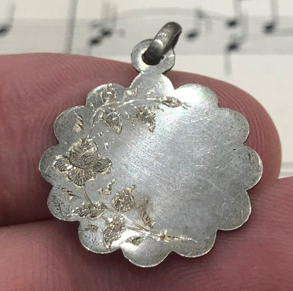 Antique French Art Nouveau Silver 800 First Communion Medal Flowers c1900