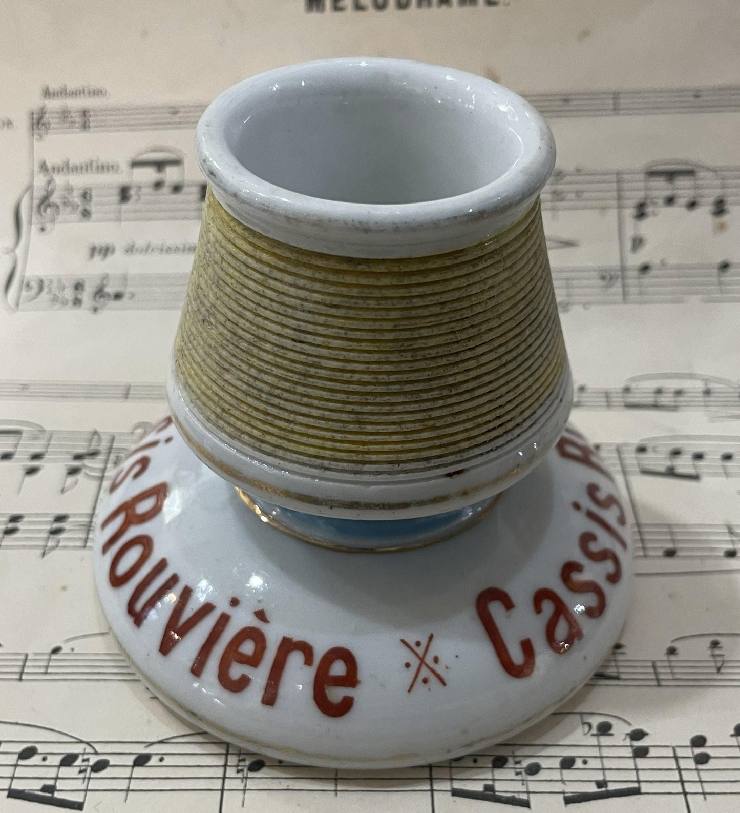 Antique French Advertising Match Striker Holder Cassis Rouviere Ceramic Porcelain c1920
