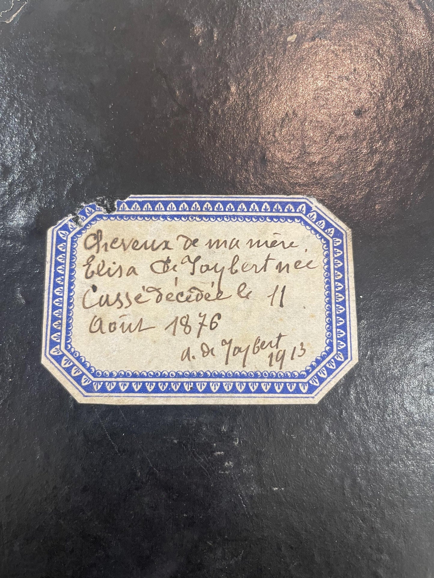 Rare Large Antique French Mourning Hair Art Hand Painted Roses under Glass c1913