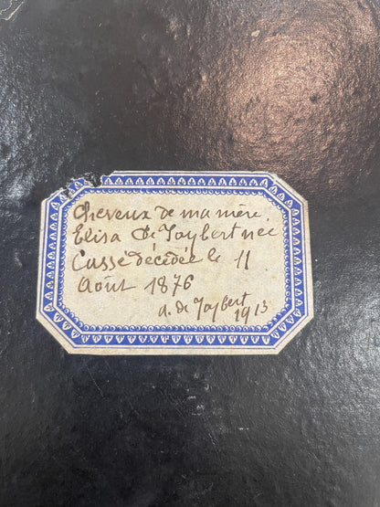 Rare Large Antique French Mourning Hair Art Hand Painted Roses under Glass c1913