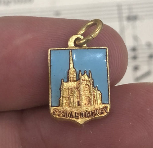 Antique French Enameled Saint Anne d'Auray Basilica Pendant Medal c1930