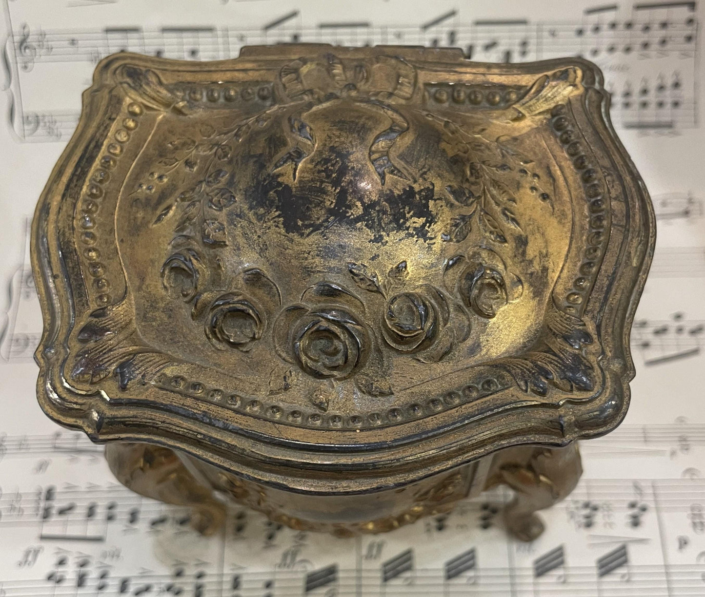 Antique French Furniture Jewelry Box with Green Cushion c1900