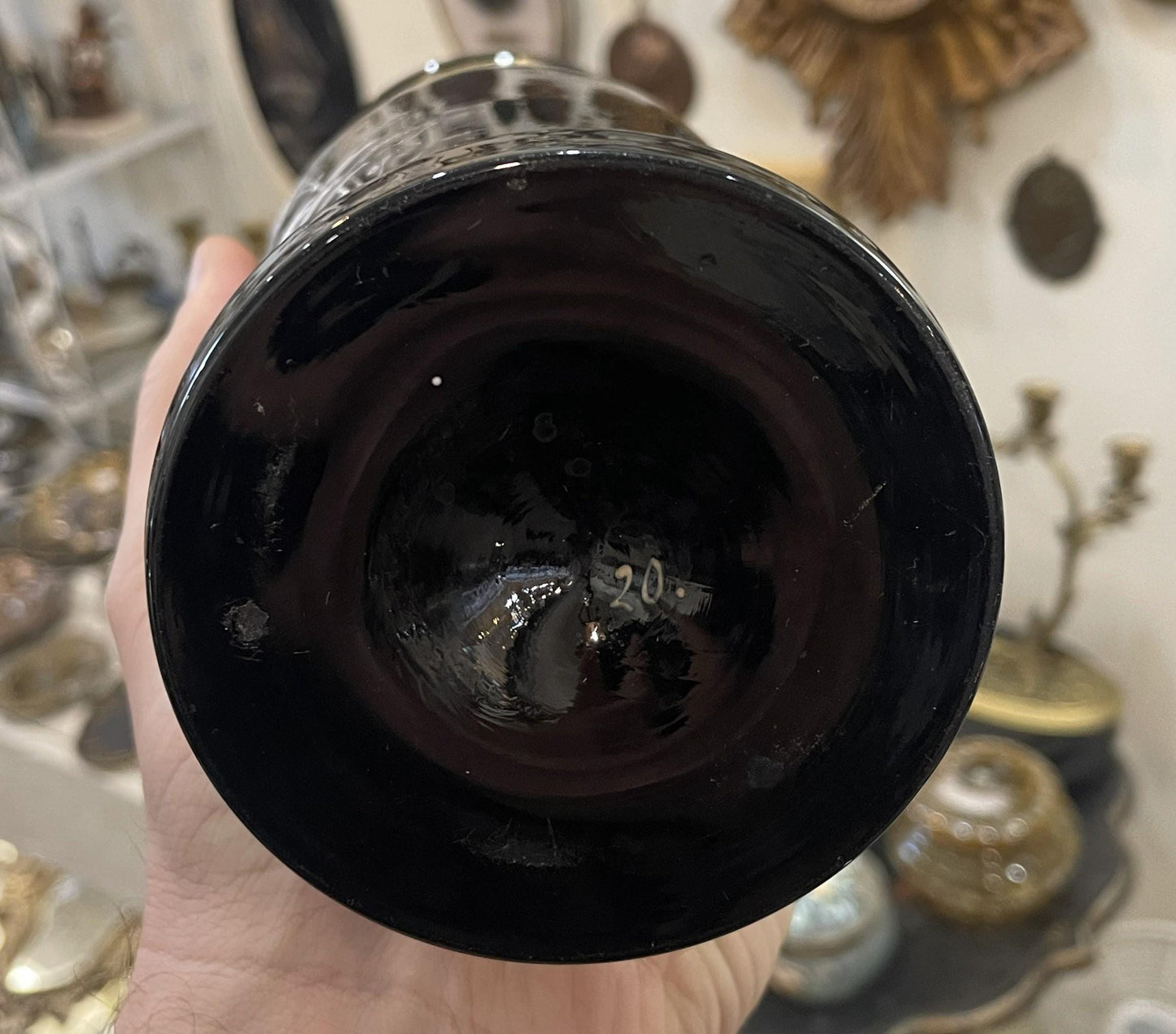 Rare Antique French Black Glass Hand Painted Enameled Vase Mary Gregory c1900