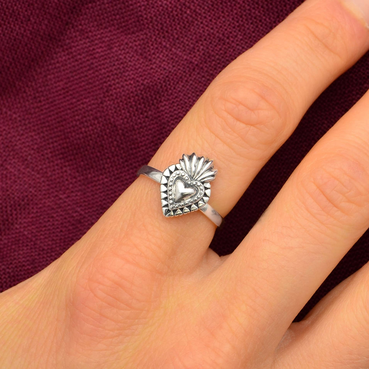 Sterling Silver Flaming Heart Ring: 7