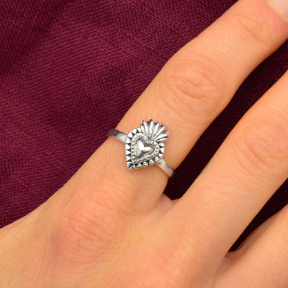 Sterling Silver Flaming Heart Ring: 7