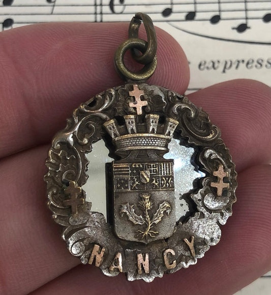 Antique French Art Nouveau Sliding Mirror Pendant Nancy Alsatian Cross c1900