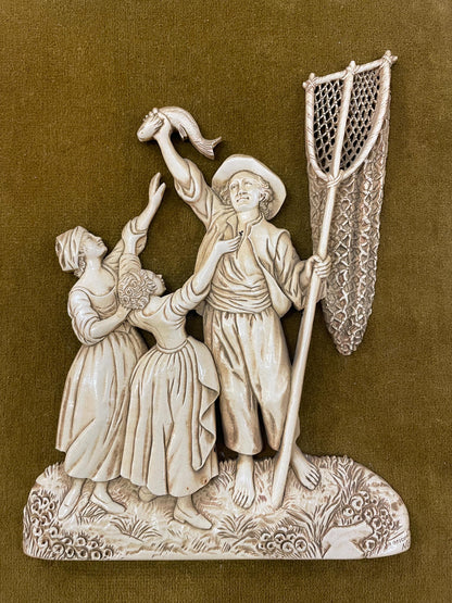 Rare Antique French Icoryl Faux Ivoire Fisherman Signed Francois Noe Frame c1940