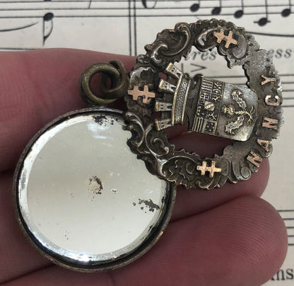 Antique French Art Nouveau Sliding Mirror Pendant Nancy Alsatian Cross c1900