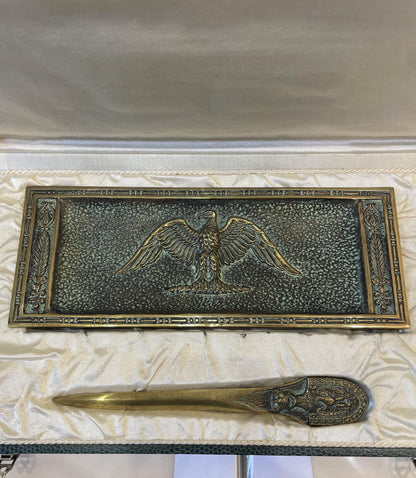 Rare Antique French Max Le Verrier Bronze Set Tray Letter Opener Eagle Original Box c1940