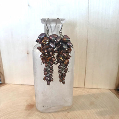 Cascading Bronze Pearl Earrings with all sterling silver components
